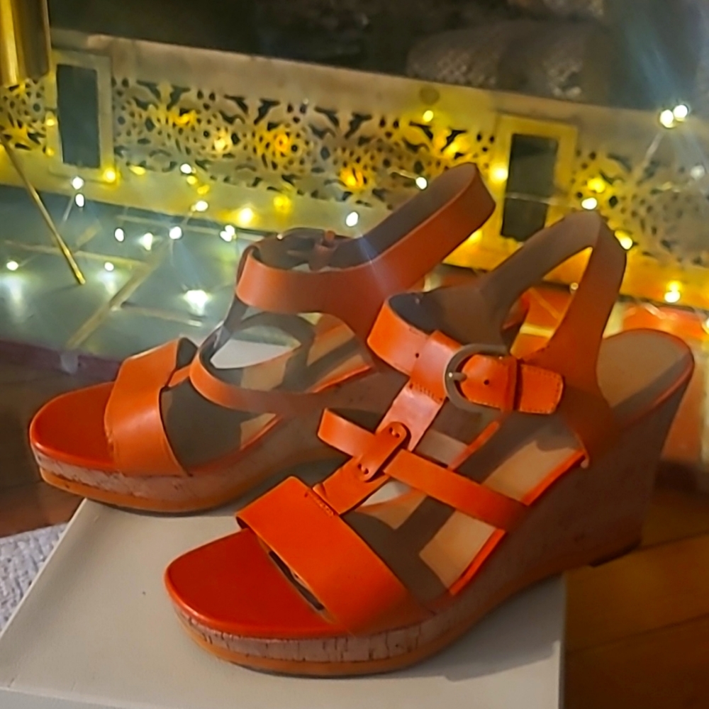 Franco Sarto pumpkin color wedge sandle S10.